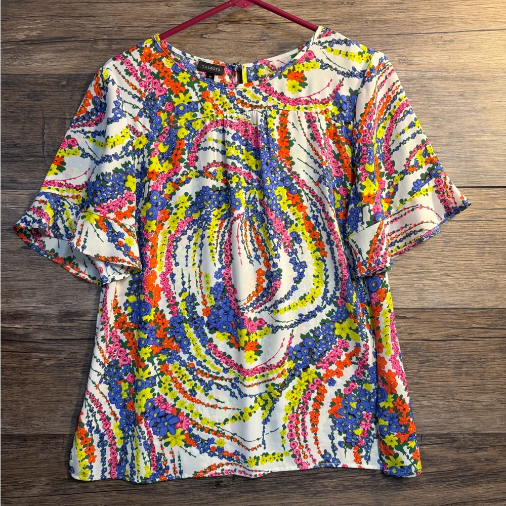 Talbots Colorful Floral Swirl Blouse